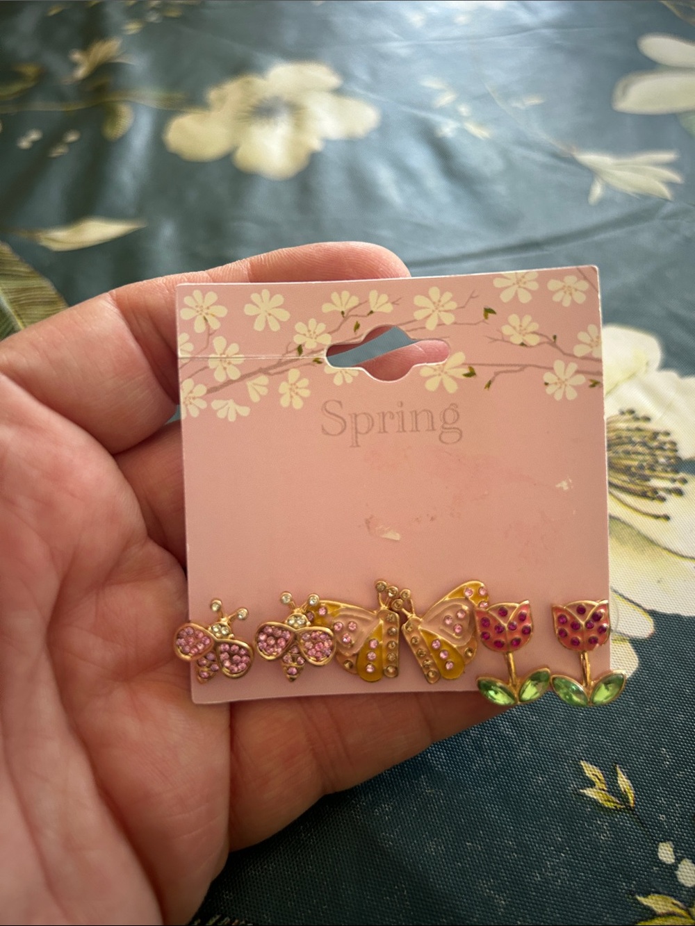 Spring Floral & Butterfly Earring Set - Pink, Gold, Green